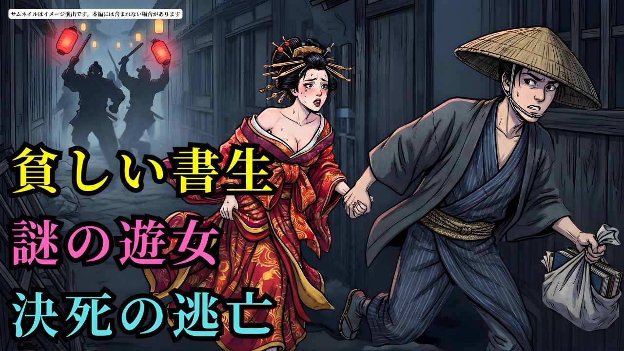 偶然、遊女を遊郭から逃がしてしまった貧しい書生。彼女の本当の正体が江戸の町を揺るがす大事件に発展するとは予測できなかった…。 (AIフィクション) | 野談 | 伝説 | 昔話 | 説話 | 民話
