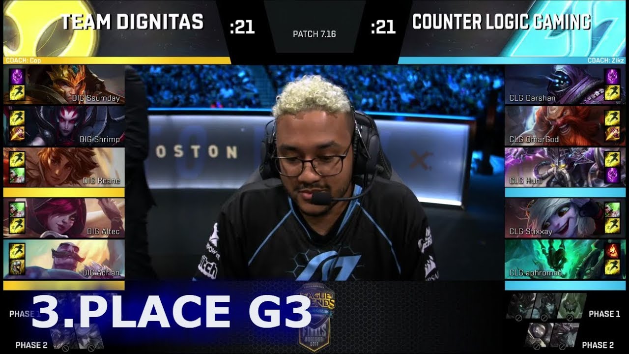 Dignitas vs CLG | Game 3 3rd Place S7 NA LCS Summer 2017 Play-Offs Boston | DIG vs CLG G3