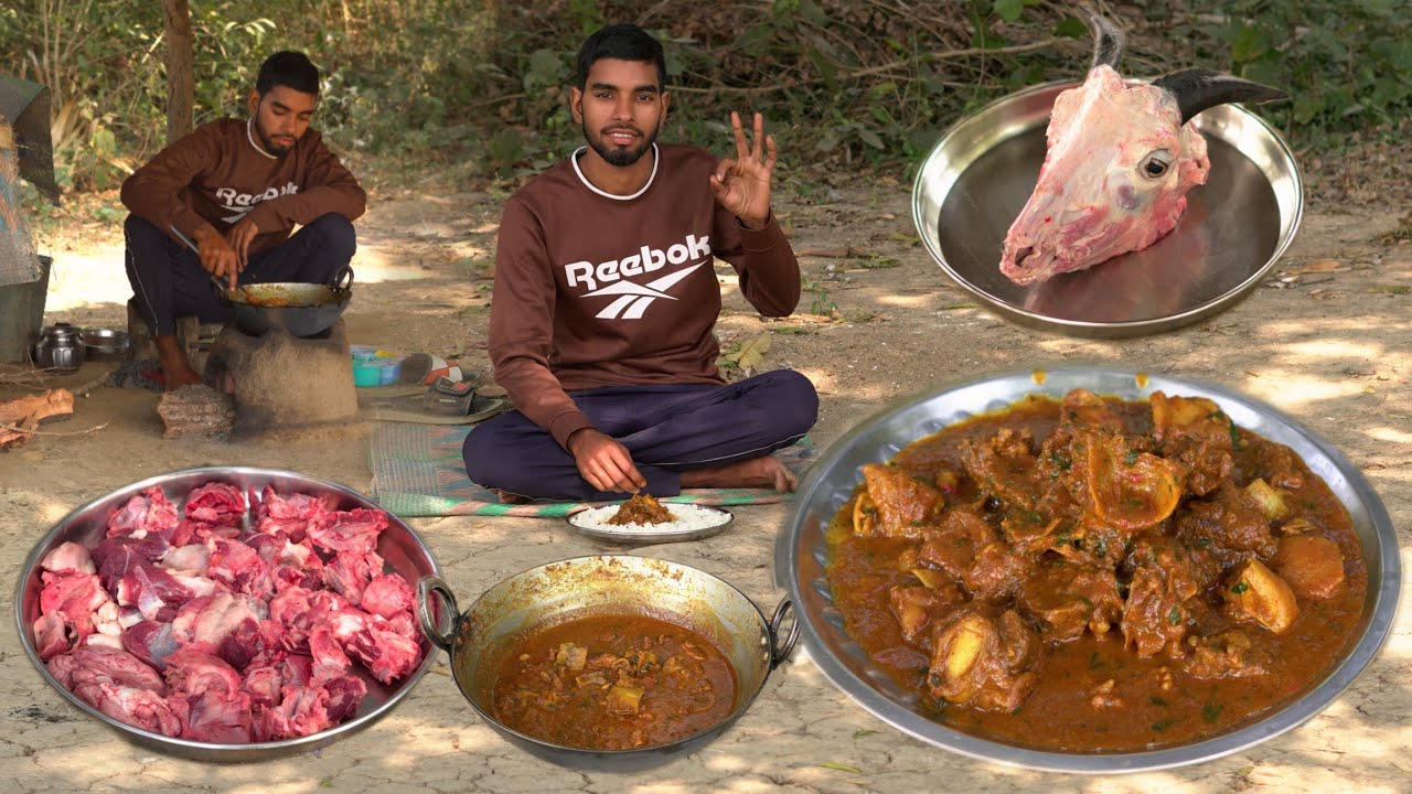 How to Cook Goat Head Curry Recipe😋🤤 | Delicious Mutton head gravy Eating village style| Meat Curry