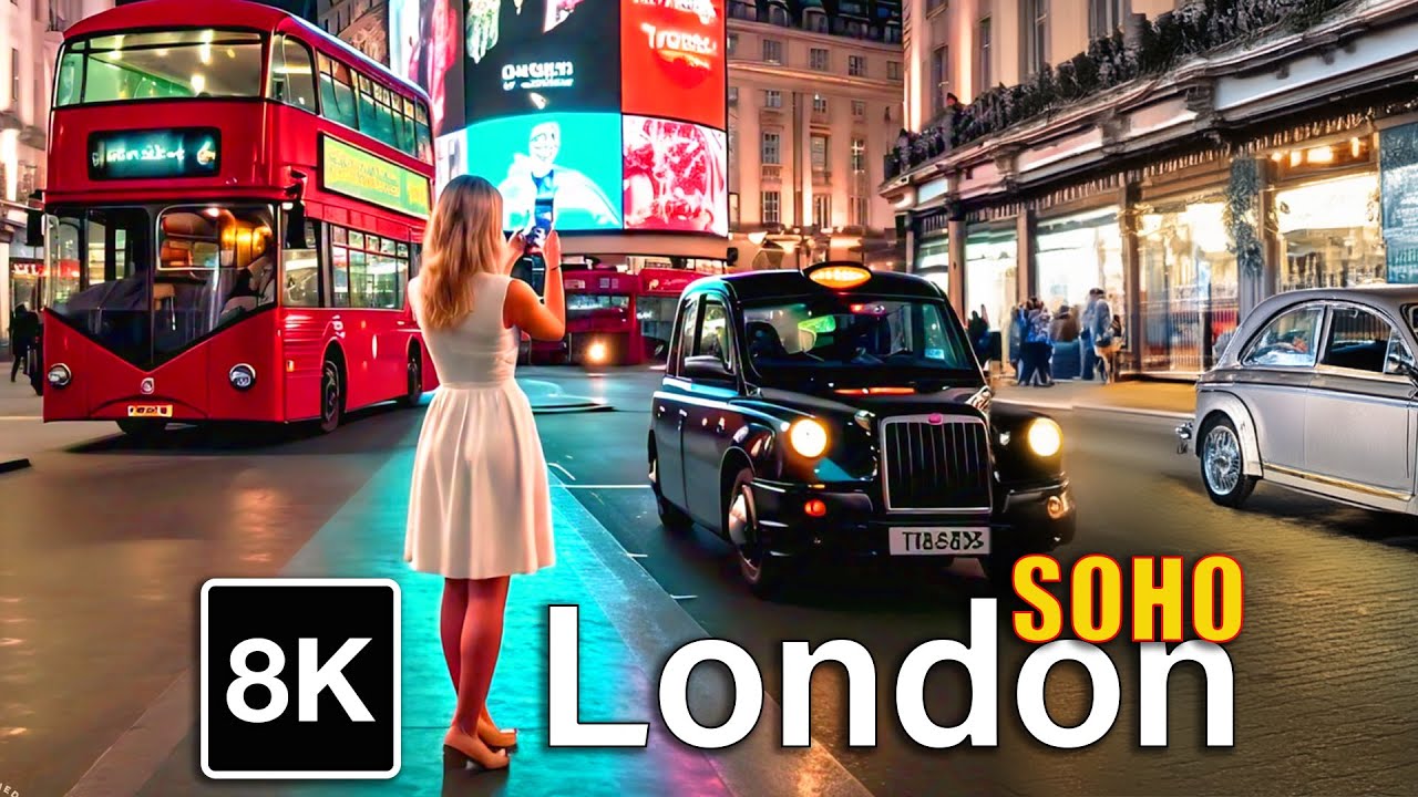 Лондон SOHO 8K Прекрасная летняя ночная прогулка по центру города