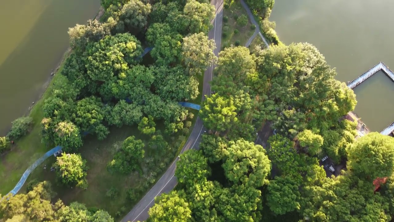 Drone flying over DaFu mountain Park in Panyu