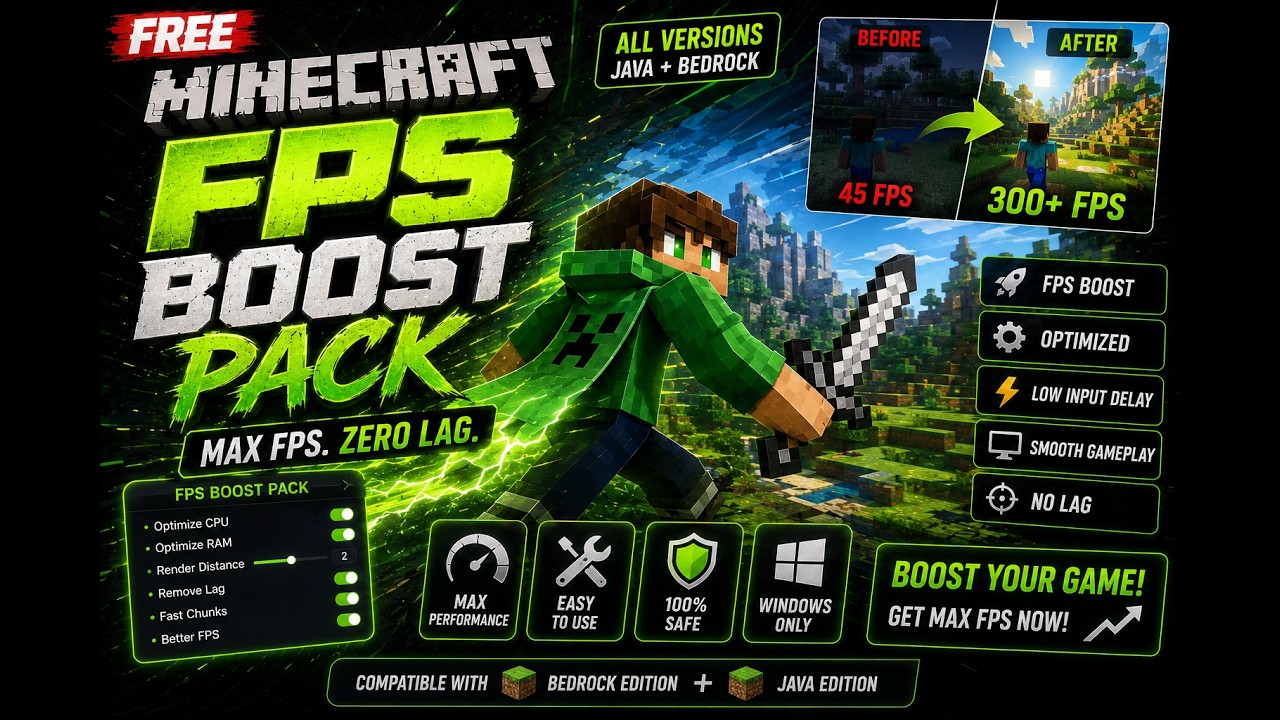 [FREE]Minecraft Bedrock FPS BOOST PACK (ALL VERSION/CLIENTS+JAVA)