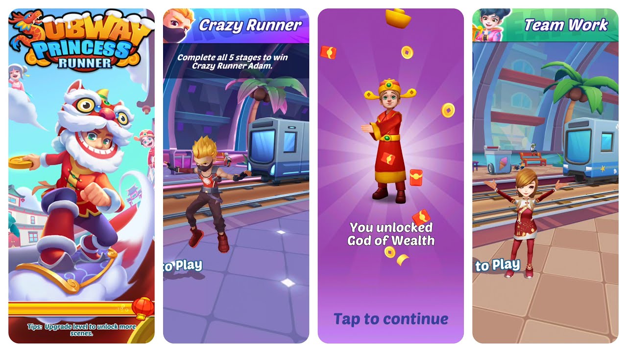 Subway Princess Runner God of Wealth Unlocked vs Lucy Outfit vs Crazy Runner Adam