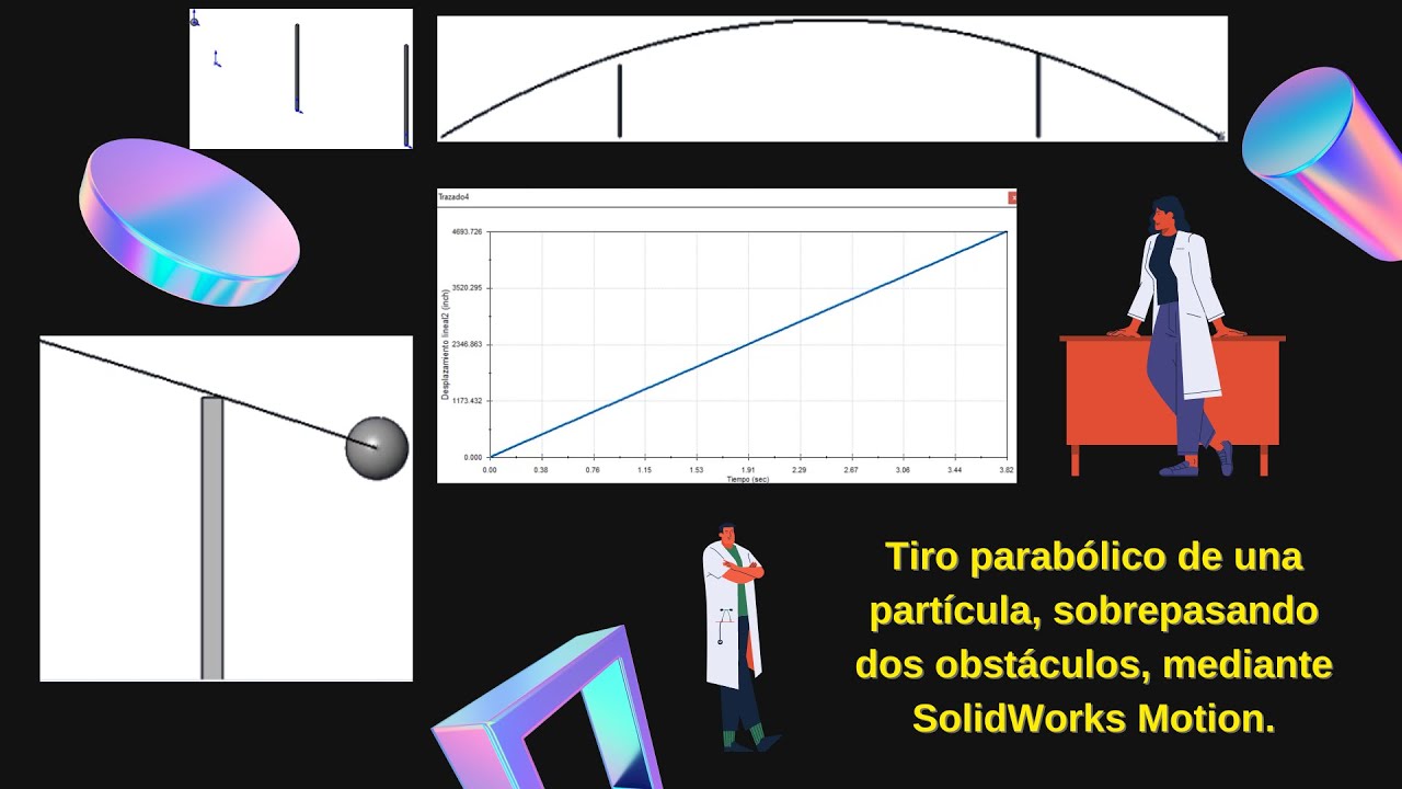 Tiro parabólico de una partícula, sobrepasando dos obstáculos, mediante SolidWorks Motion.