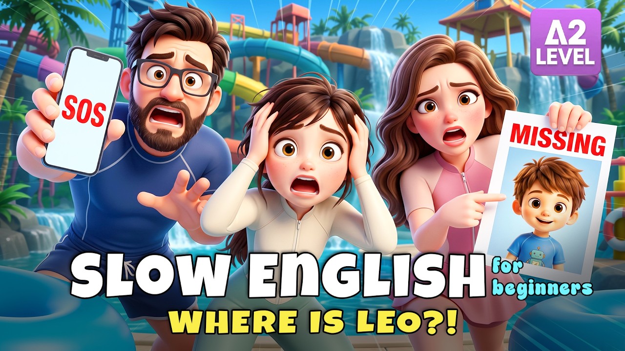 Leo Went on a Water Slide... Then No One Could Find Him! | Slow English Listening (A2)
