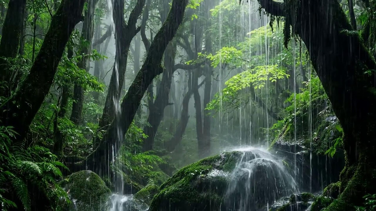 Soothing Rainfall In Emerald Forest With Ambient Piano For Sleep And Emotional Healing