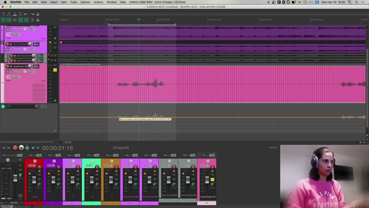 7. Reaper: Paneo/Tracks Mono-Stereo