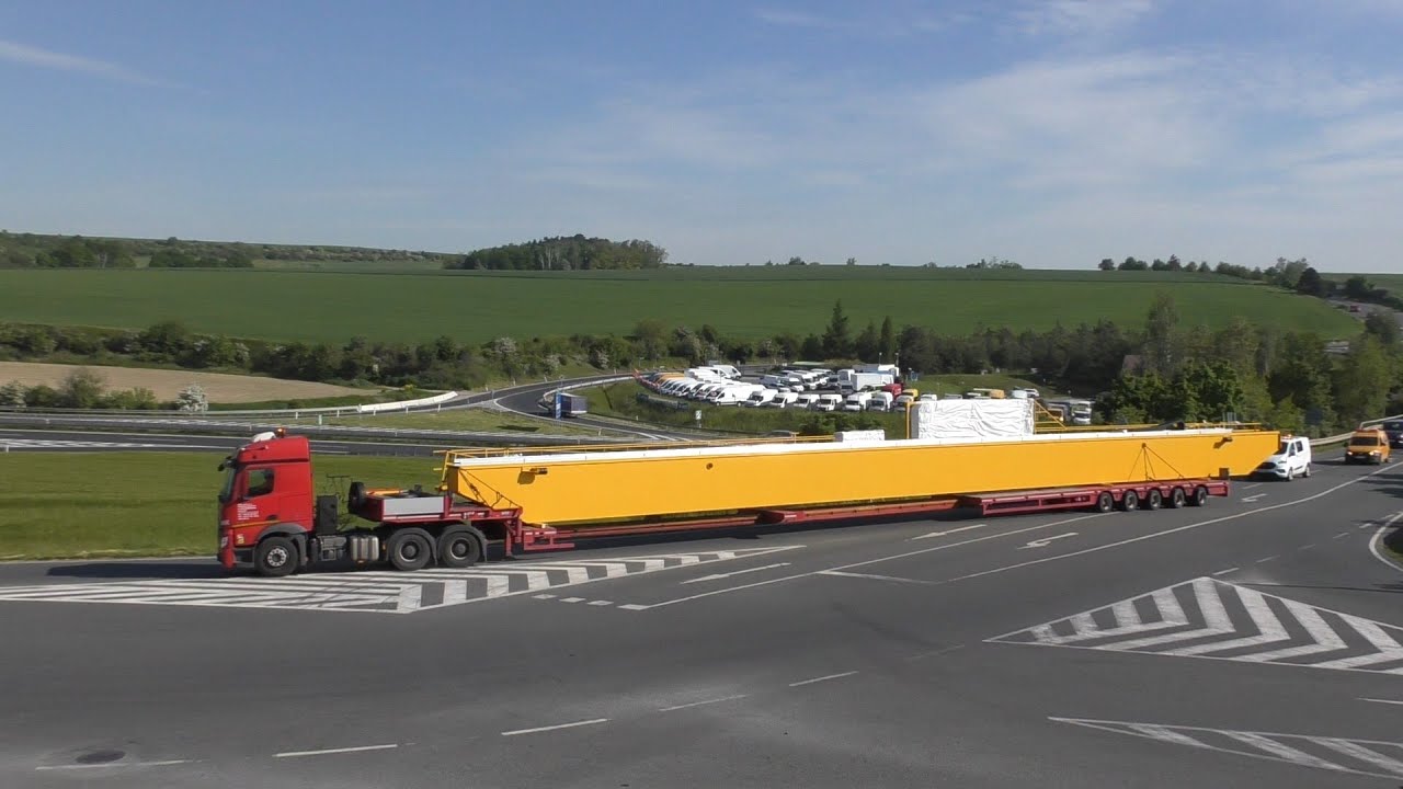 Přeprava jeřábového nosníku 37 metrů - Heavy transport - Nadměrný náklad - Schwertransport