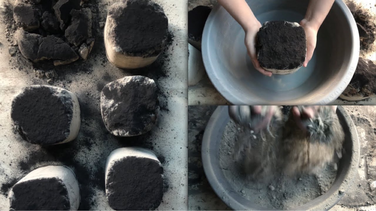 #ASMR 100 #dirt #cement  Dirt & Cement Top With Charcoal Powder Crumbling In Tub ..!!🖤🥰 #relax