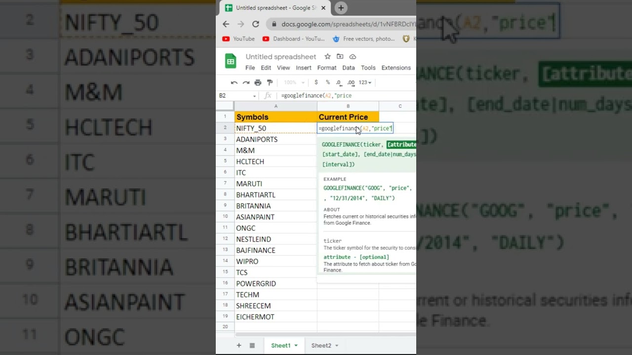 How to Track and Trade NSE Stocks in Google Sheets #Excel #tipsandtricks #ytshorts