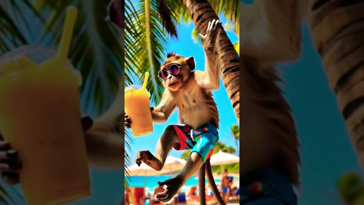 Vibes with the Chillest Monkey Ever! #Beach #TropicalMood #MonkeyVacation #GoldenHourVibes #Shorts