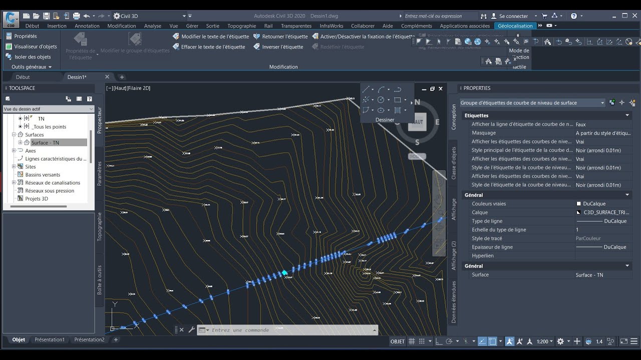 Autocad Civil 3d : Planche à courbe de niveau