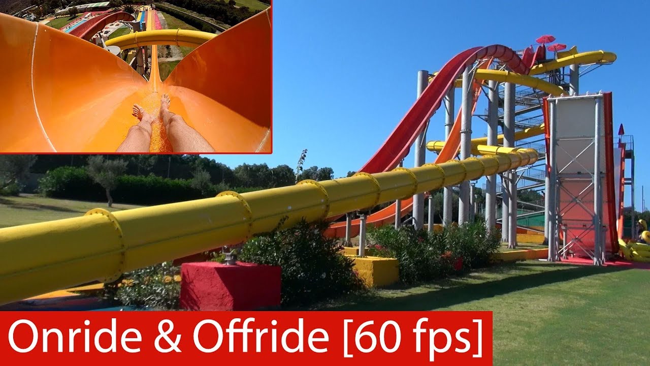 Acqua Plus Waterpark in Crete - Slide Tower (Giants of Terror & Turbolance) - Onride & Offride [POV]