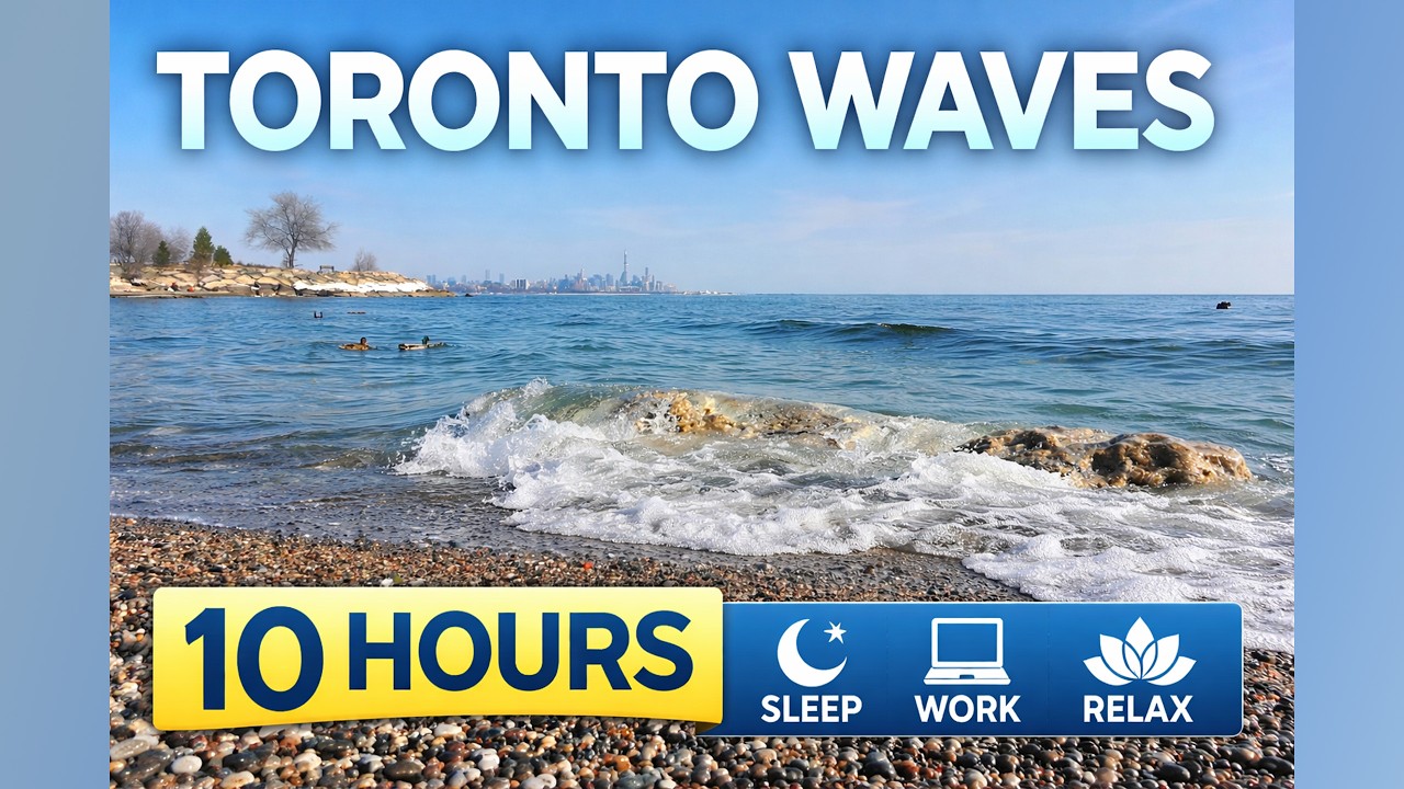 Daylight Waves on a Pebble Beach | Toronto Skyline Atmosphere • 10 Hours