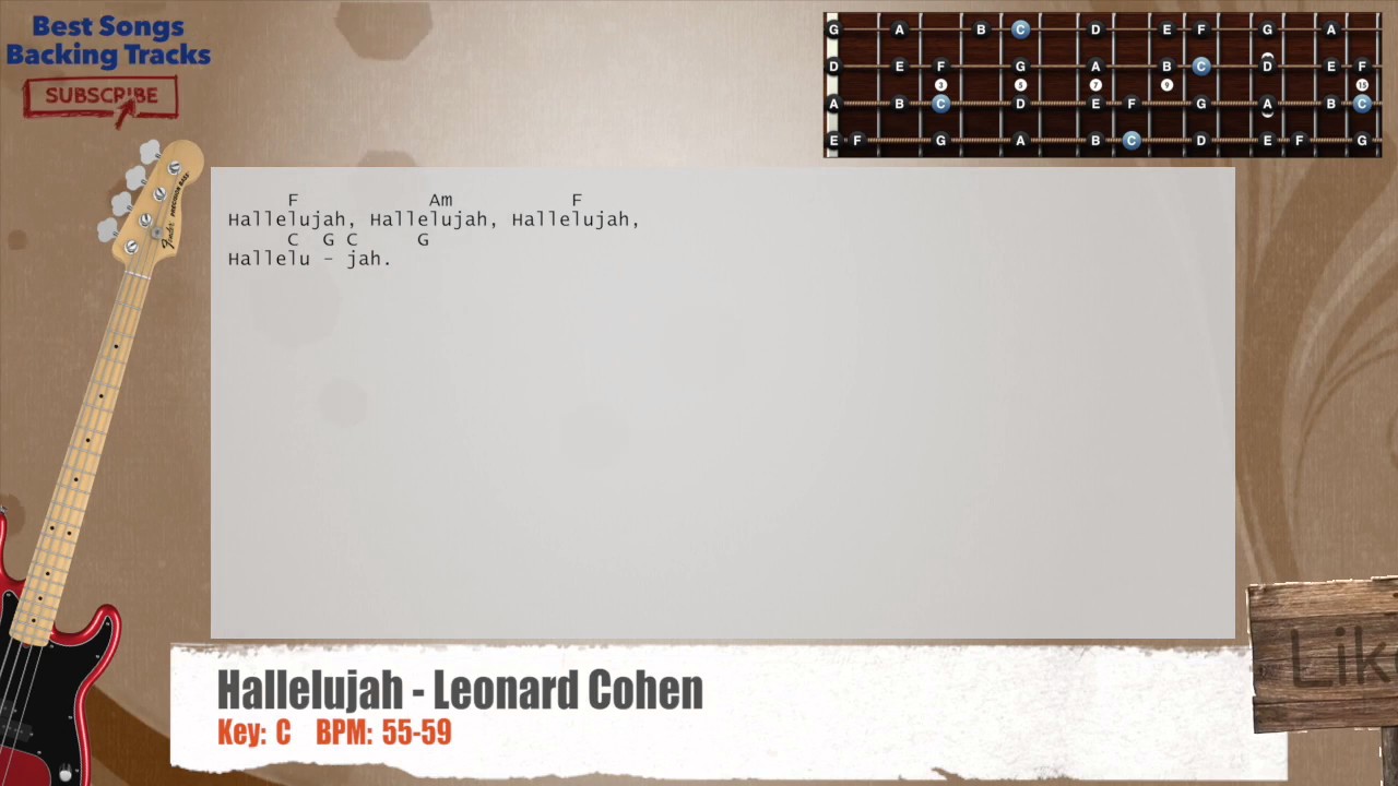 🎻 Hallelujah - Leonard Cohen Bass Backing Track with chords and lyrics
