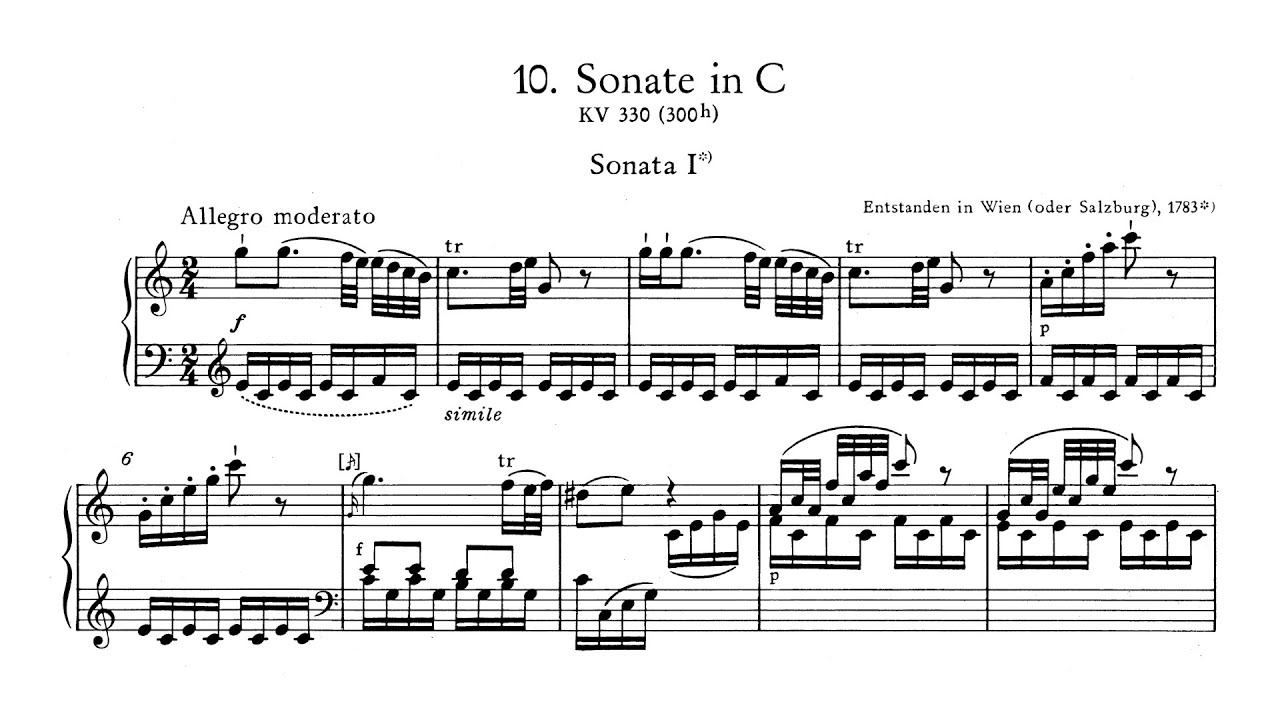 Mozart: Piano Sonata No. 10 in C Major, K. 330 (1783) [Zimerman] [Score]
