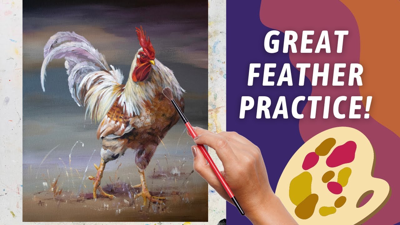 DRAMATIC Acrylic ROOSTER Painting! ONLY Using 4 COLORS! By: Annie Troe