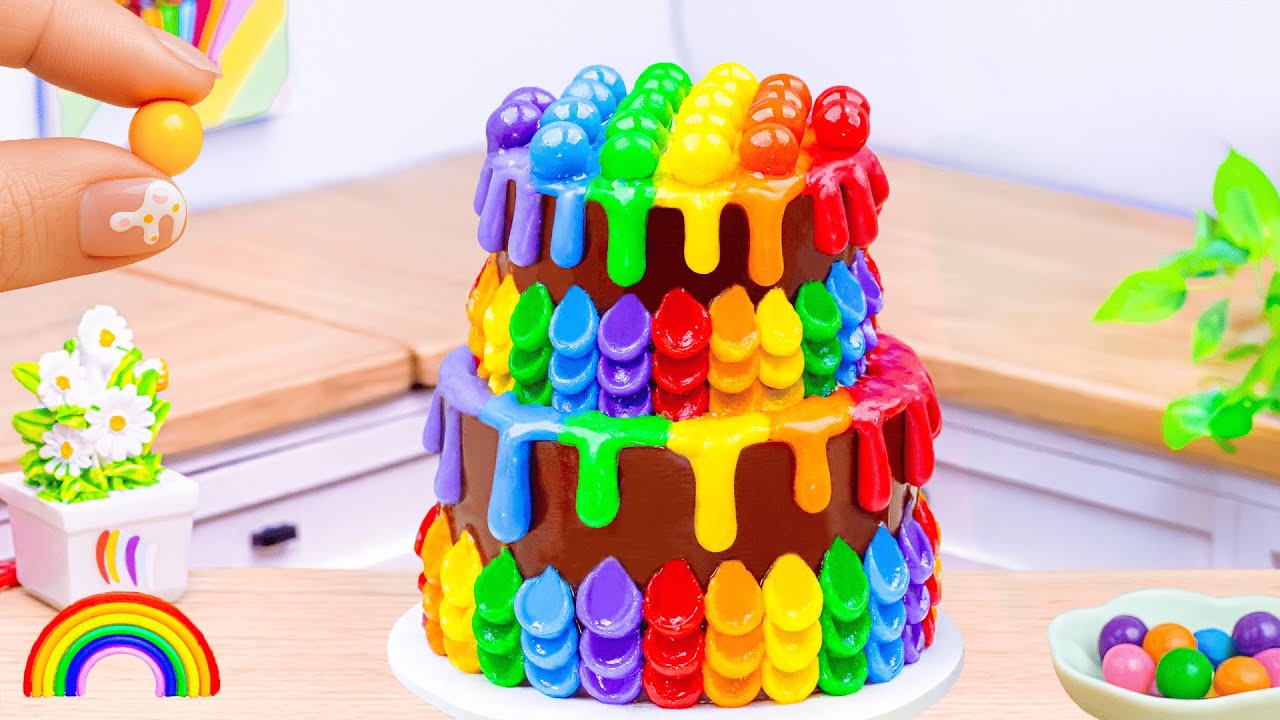How to Make Rainbow Cake Recipe With Chocolate🌈Magical Mini Rainbow Candy Cake🍫HT Mini Cakes
