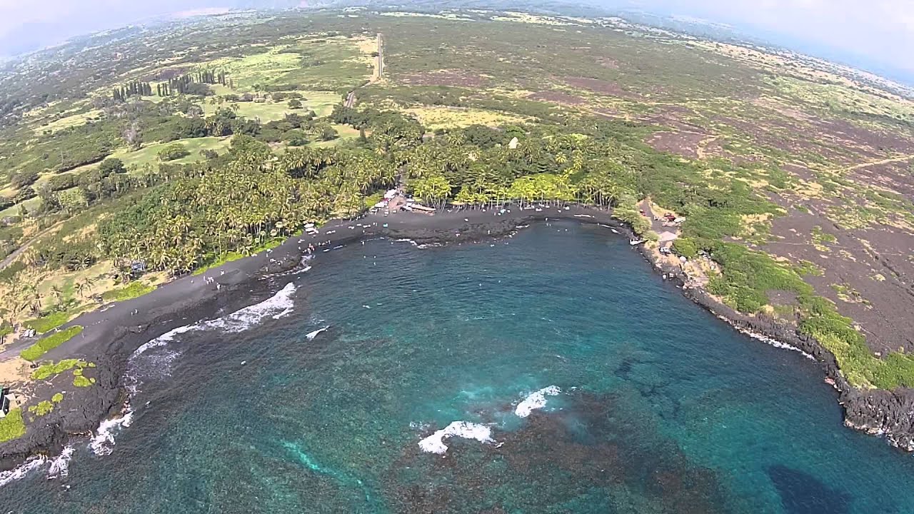 Punaluu Park & Black Sand Beach - Drone Scenic Aerial View - Big Island, Hawaii