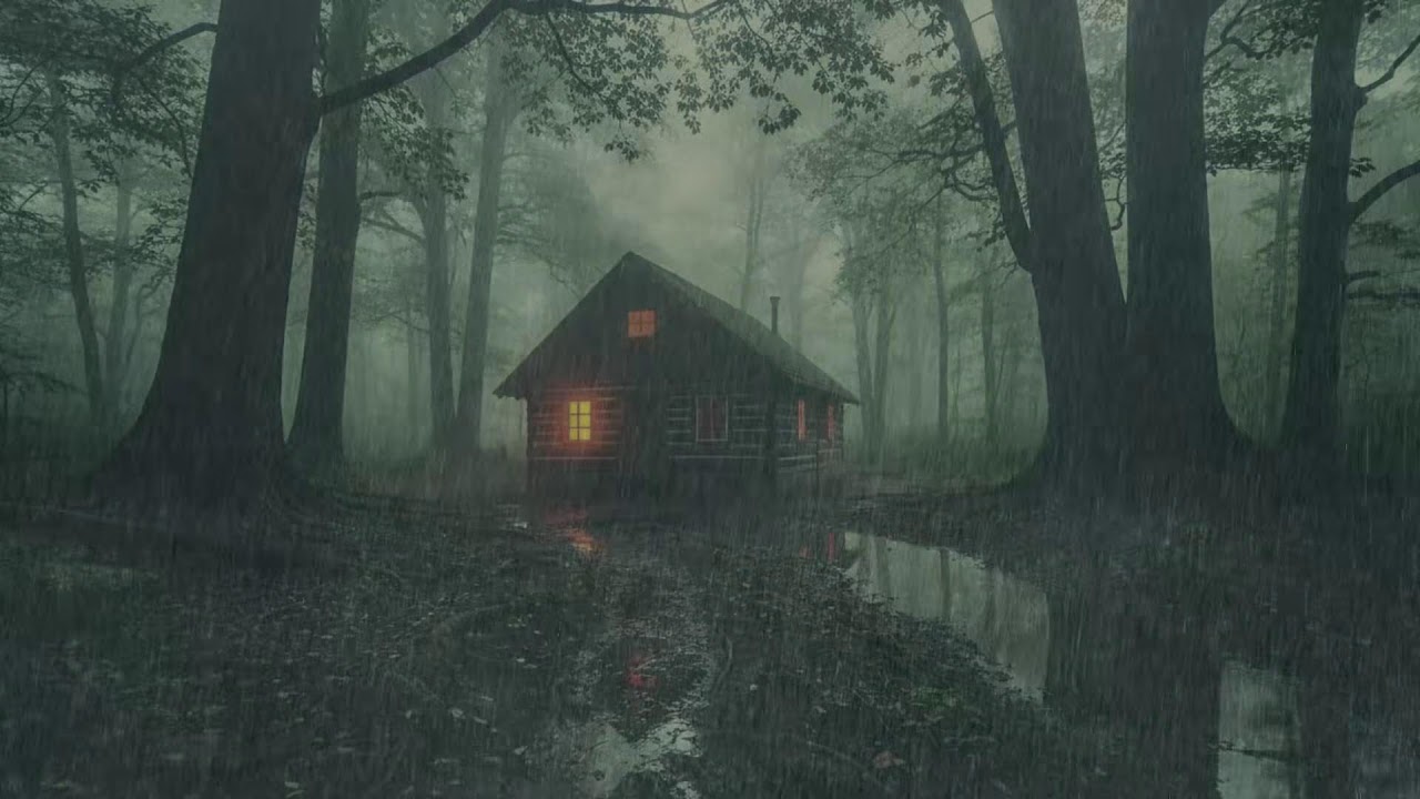 Forest Cabin in the Rain at Night | Deep Sleep Ambience