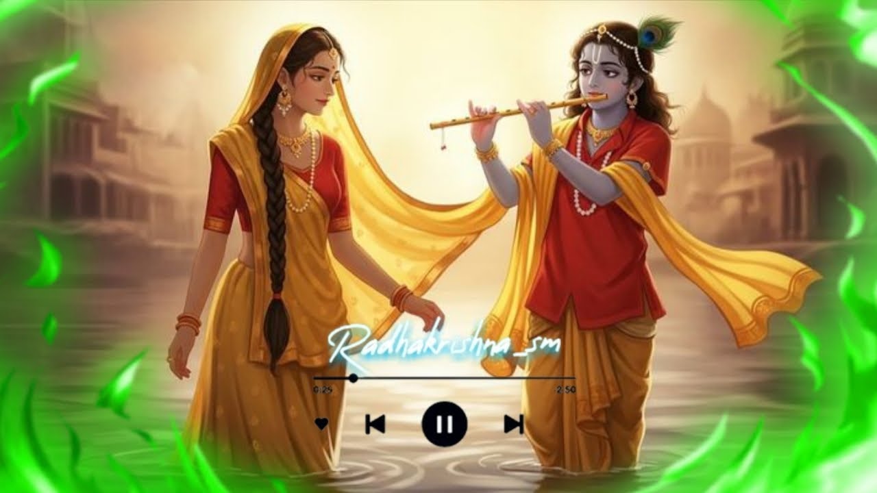 Krishna plays His gentle flute,Melodies drift through the air.Radha closes Her loving eyesFeeling💗😍
