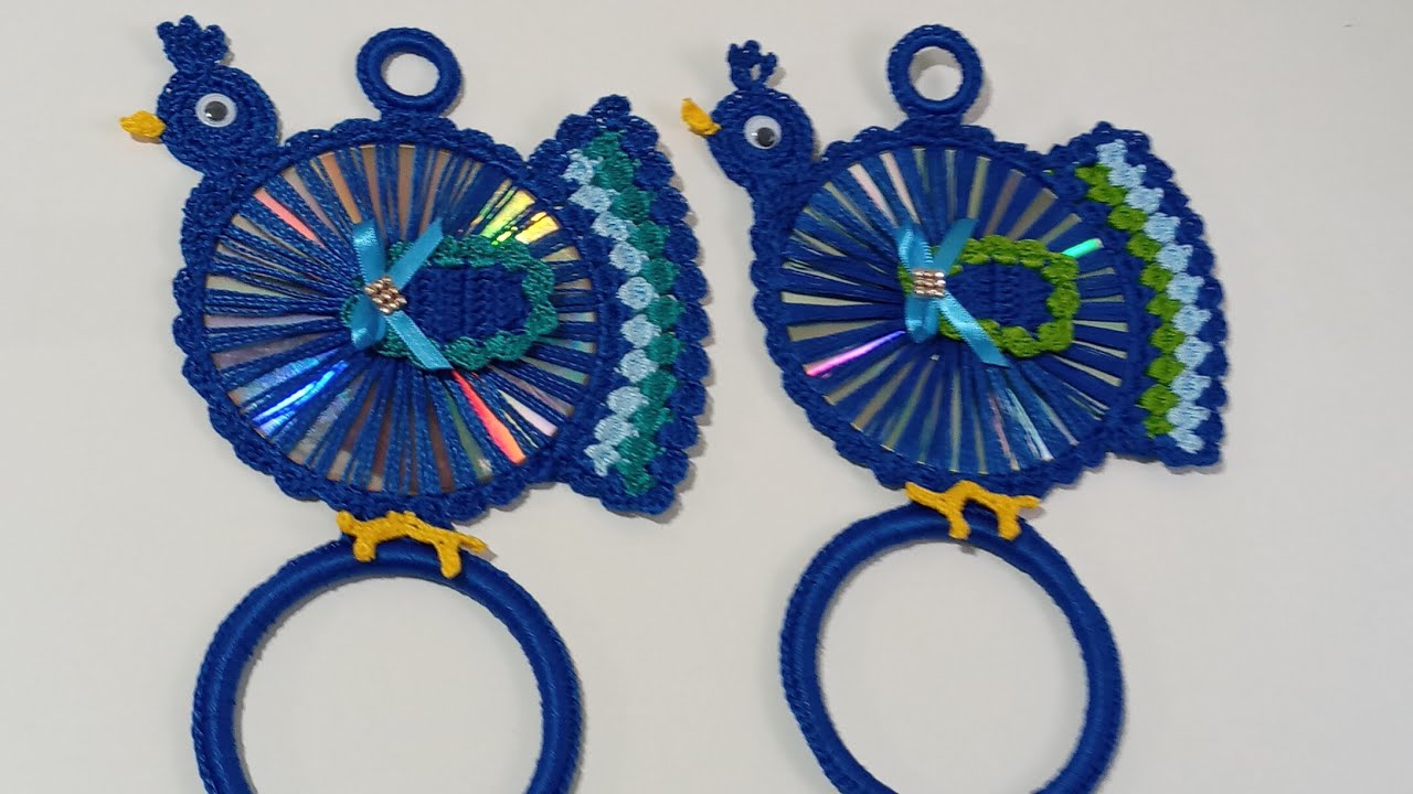 PAVÃO PORTA PANO DE PRATO DE CROCHÊ COM CD - Valdenete crochê artes e reciclagem