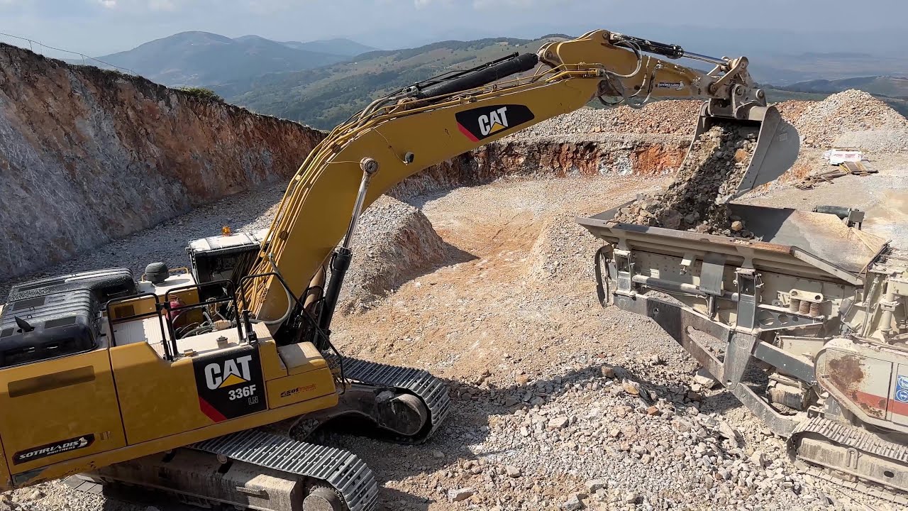 Caterpillar 336F, Volvo L330C, & Metso Impact Crusher Working Team - Sotiriadis Constr. Works - 4k