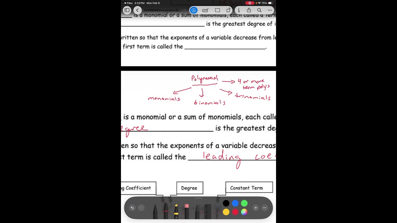 Algebra - Unit 4 Topic 2 - Day 1 - Categorizing Polynomials