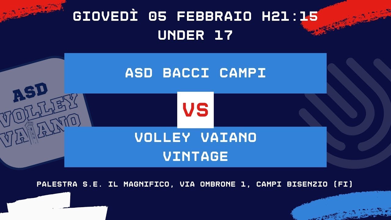 05/02/2026 | UNDER 17 | ASD PALLAVOLO BACCI vs PVP VOLLEY VAIANO VINTAGE | Giornata n. 3 GDP