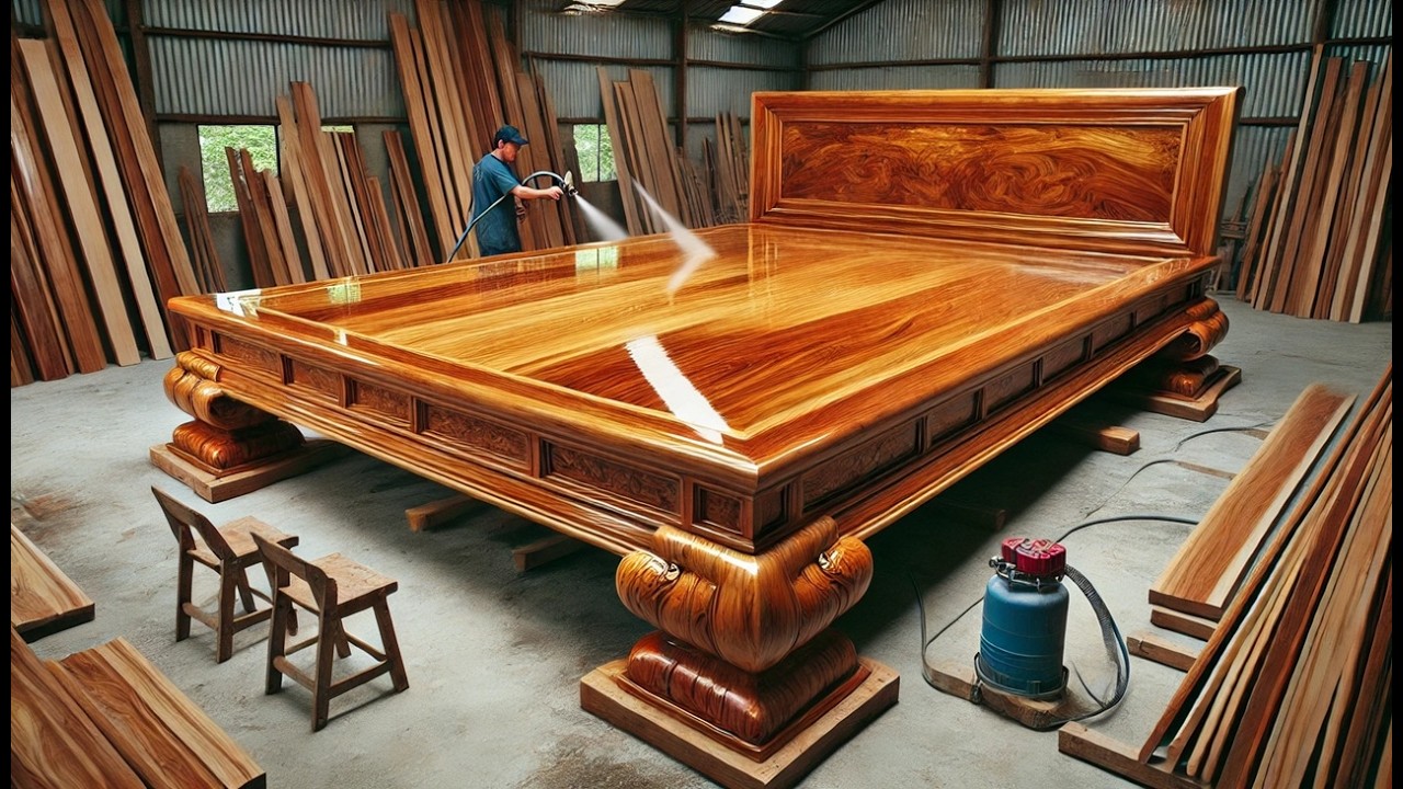 Impressive Handicraft Woodworking Art | Process Transfor Round Logs into Extremely Sturdy Wooden Bed