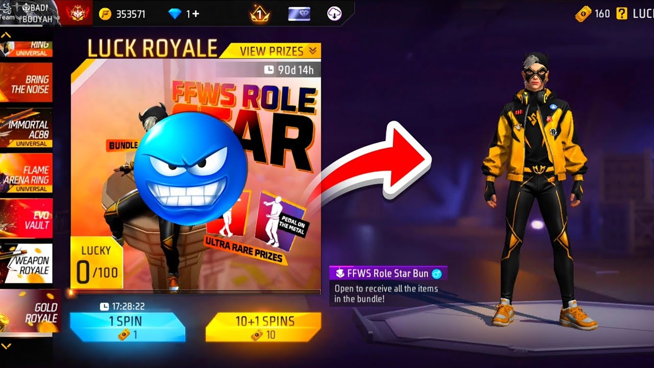 New Gold Royal Bundle Unlimited Spin || FFws Role Star Bundle In Free Fire || New Tips And Tricks 