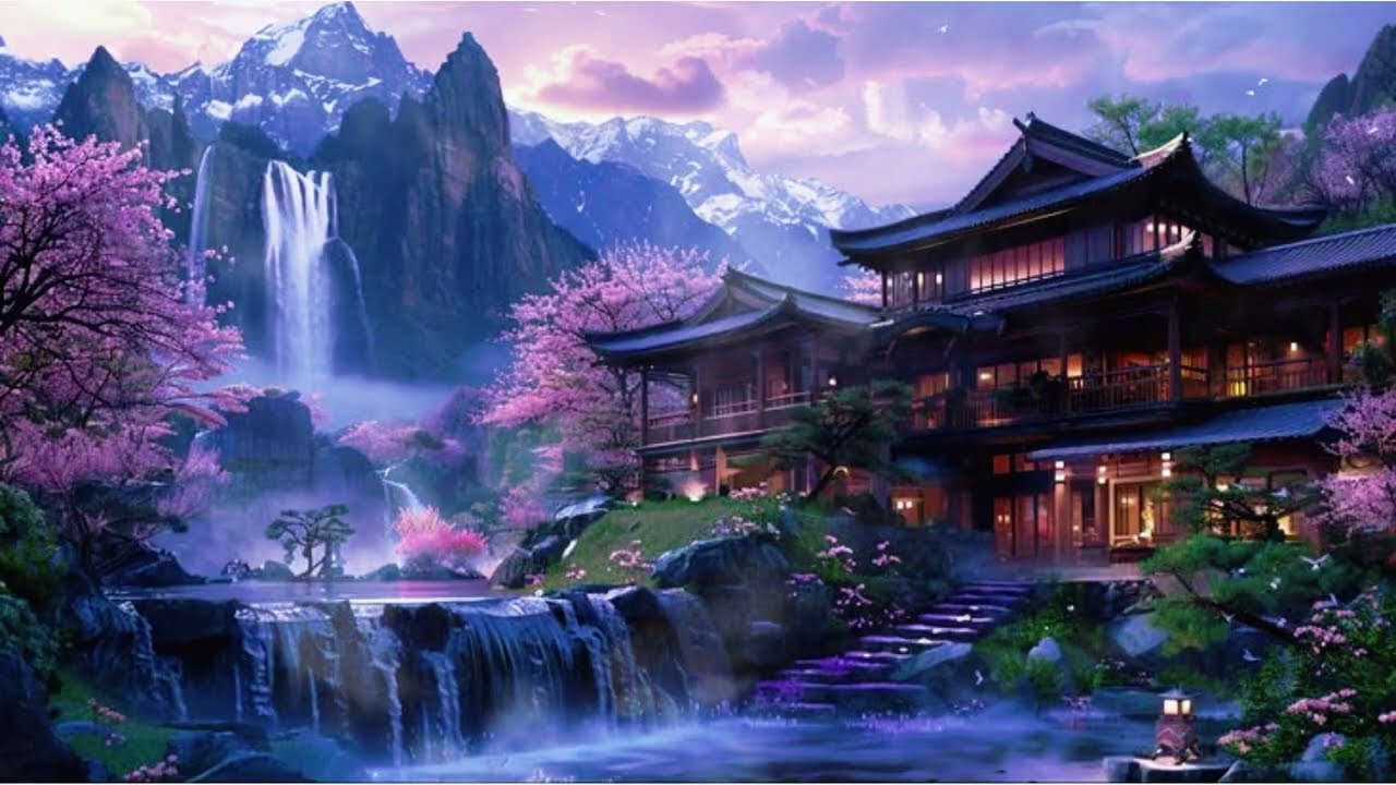 Traditional Chinese Music - Ancient Chinese Temple by Waterfall 🌸