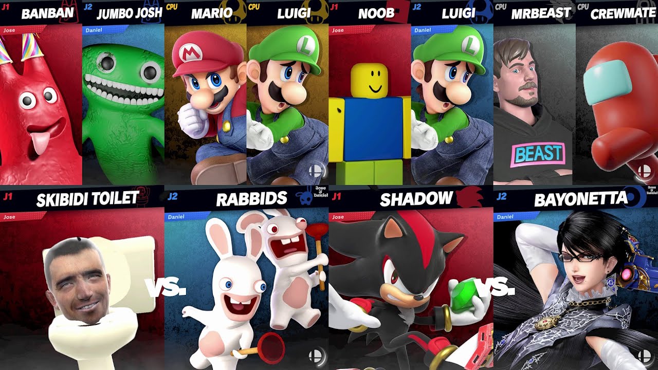 Mario and Luigi vs Banban vs Jumbo Josh | Subscribers Requests in Super Smash Bros Ultimate 25