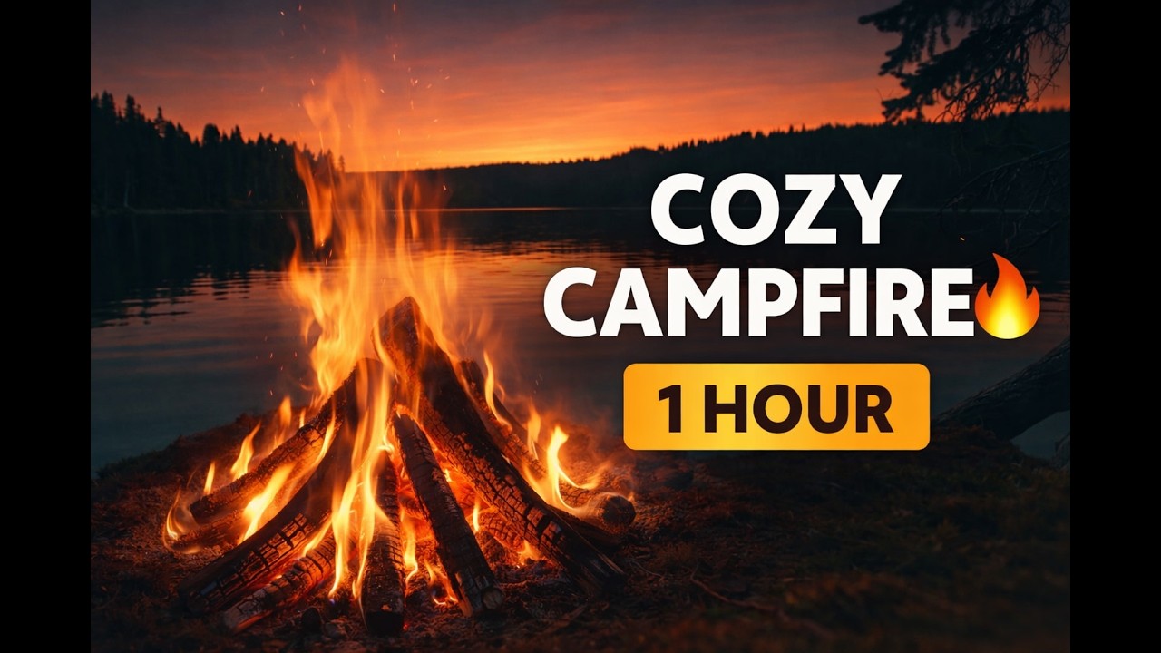 Cozy Campfire by the Lake 🔥 Relaxing Nature Sounds for Sleep (1 Hour)
