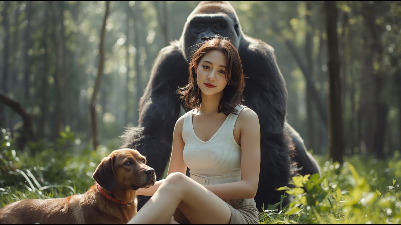 King Kong and the beautiful girl rescue the animals from a forest fire