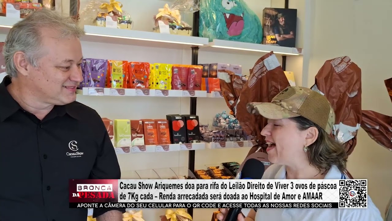Cacau Show Ariquemes doa para rifa do Leilão Direito de Viver 3 ovos de páscoa de 7Kg cada
