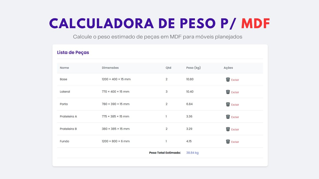 Calculadora Virtual de Peso p/ MDF