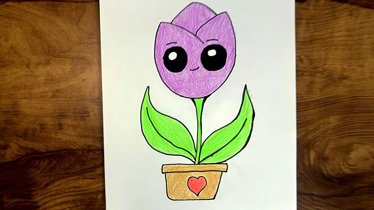 Easy and cute Tulip flower drawing for kids