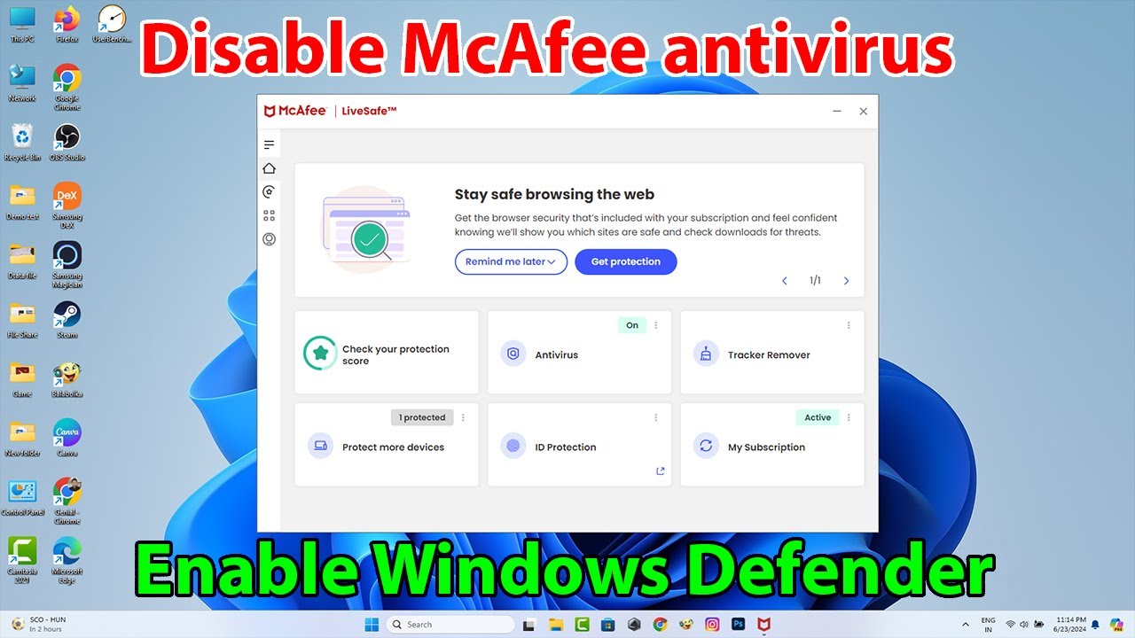 How to turn off mcafee antivirus and turn on windows defender