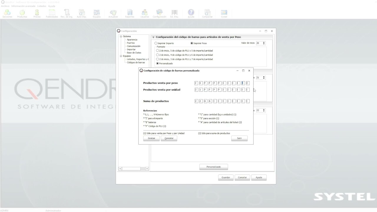 Como configurar los códigos de barras en una Cuora Max o Cuora Max ST usando Qendra