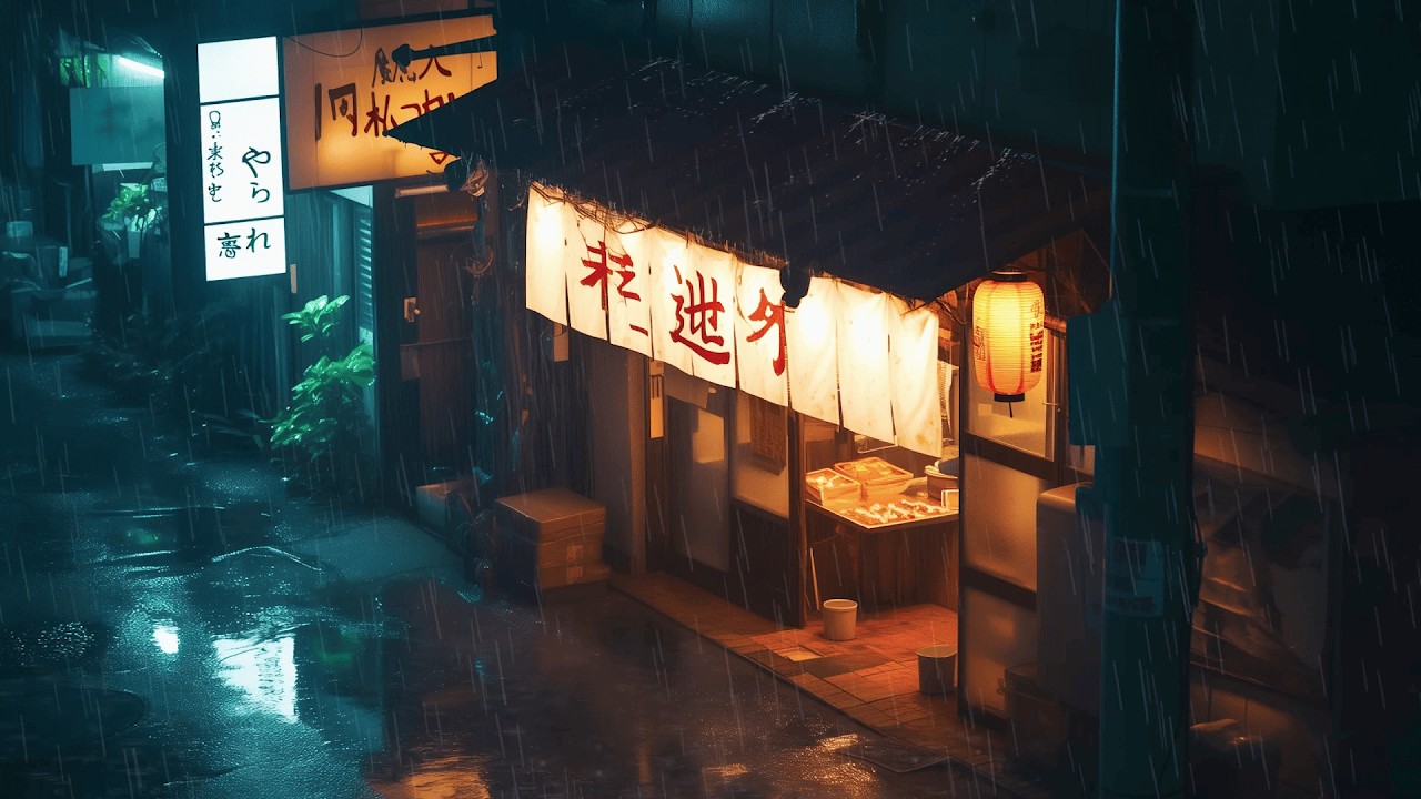 Calm Rain Sounds And Cozy Shop Ambience 🏮 Rainy Tokyo Lofi | Lofi Hip Hop Beats