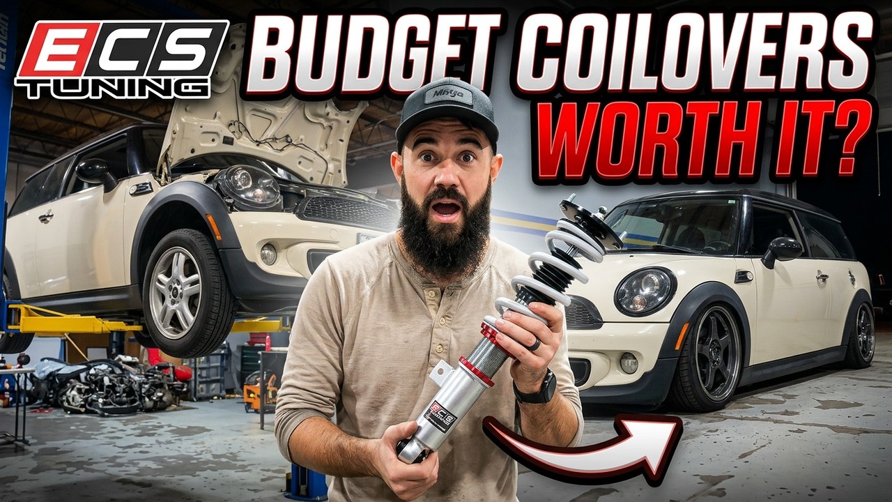 Installing ECS TUNING's Budget Coilover, Crazy Insane Ride HEIGHT! | Mini Cooper Clubman Restoration