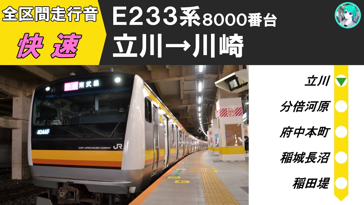 【全区間走行音】南武線 E233系8000番台 快速 立川→川崎