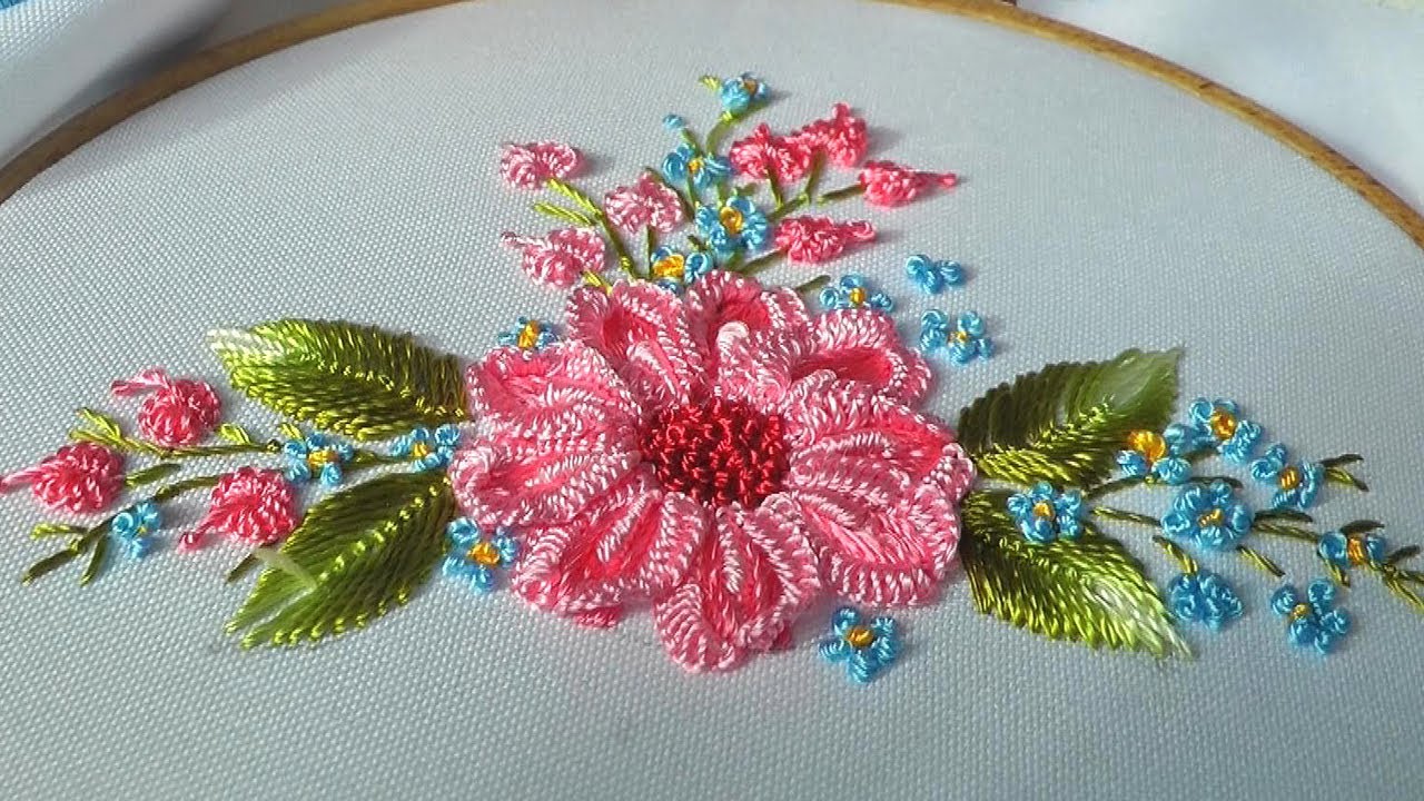Dimensional Embroidery Pink Daisy Super simple idea for flower embroidery