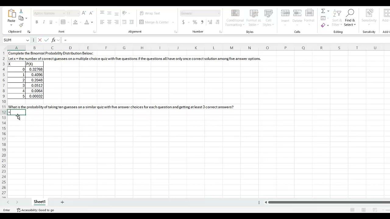 Нахождение биномиальной вероятности с помощью Excel