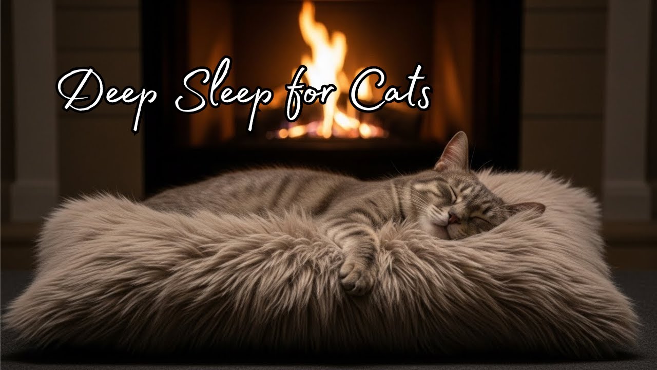 Cat sleeping peacefully by crackling fire🐱🔥 3 Hours of Fireplace Sounds