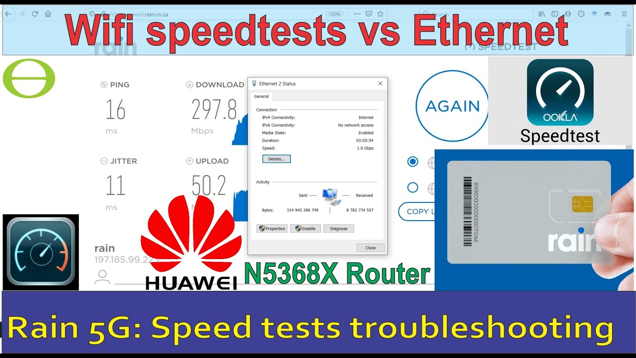 Rain 5G speedtests troubleshooting with ethernet and WIFI