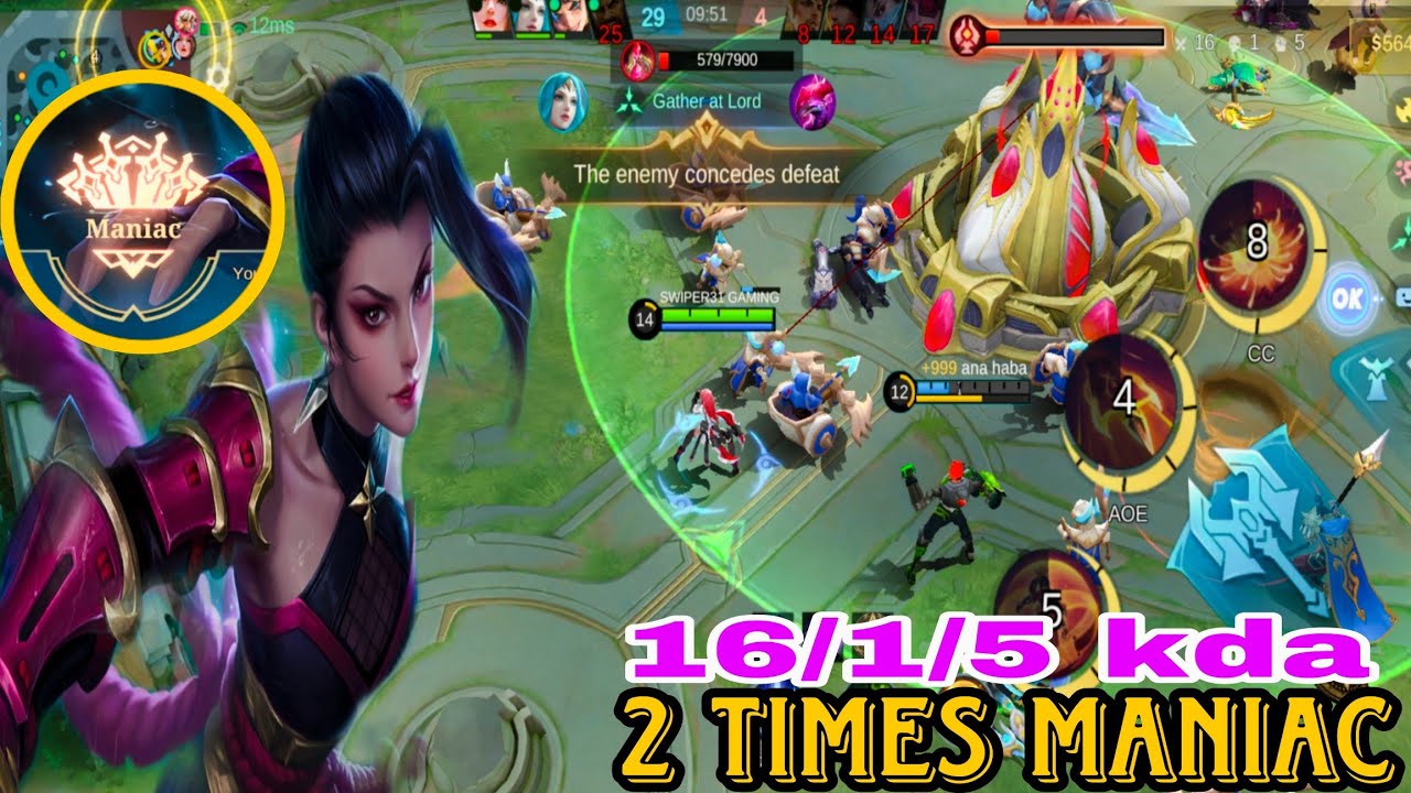 2 TIMES MANIAC | 16/1/5 KDA HANAABI GAME PLAY #mobilelegends  #mlbb #gameplayhanabi