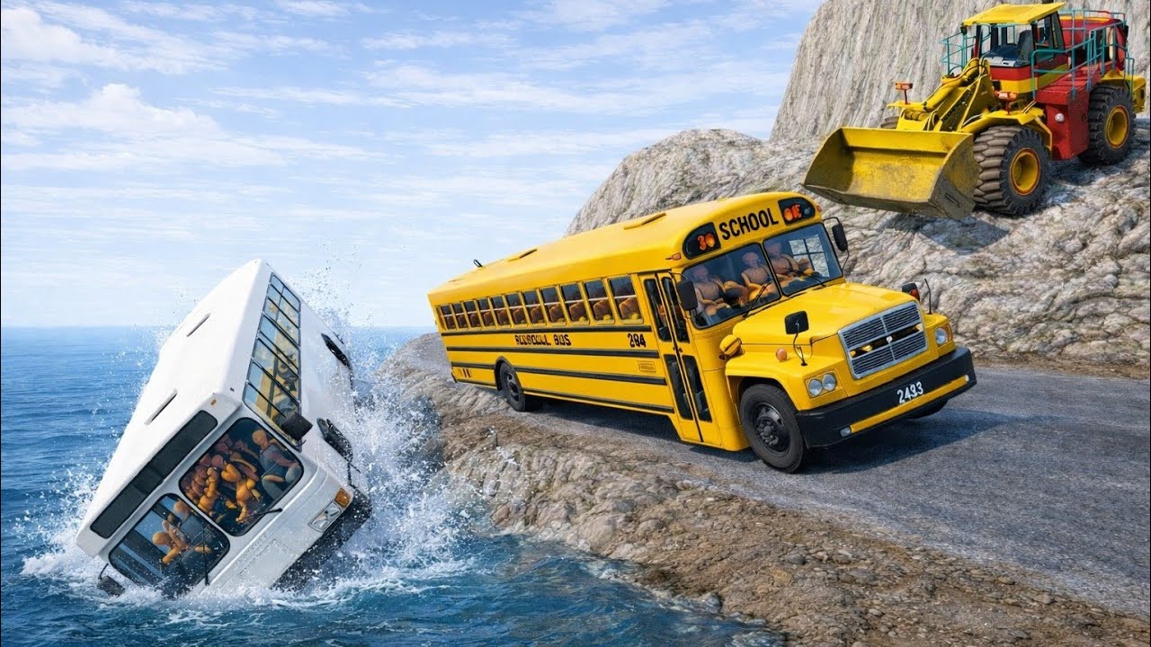 BeamNG.drive School Bus Crash Test 😱 | Dangerous Cliff Road Accident 🔥 #102