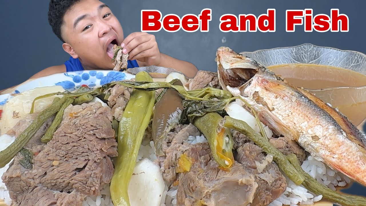 PINOY FOOD BEEF SINIGANG AND FRIED FISH! MUKBANG WITH JUST LAFAM!